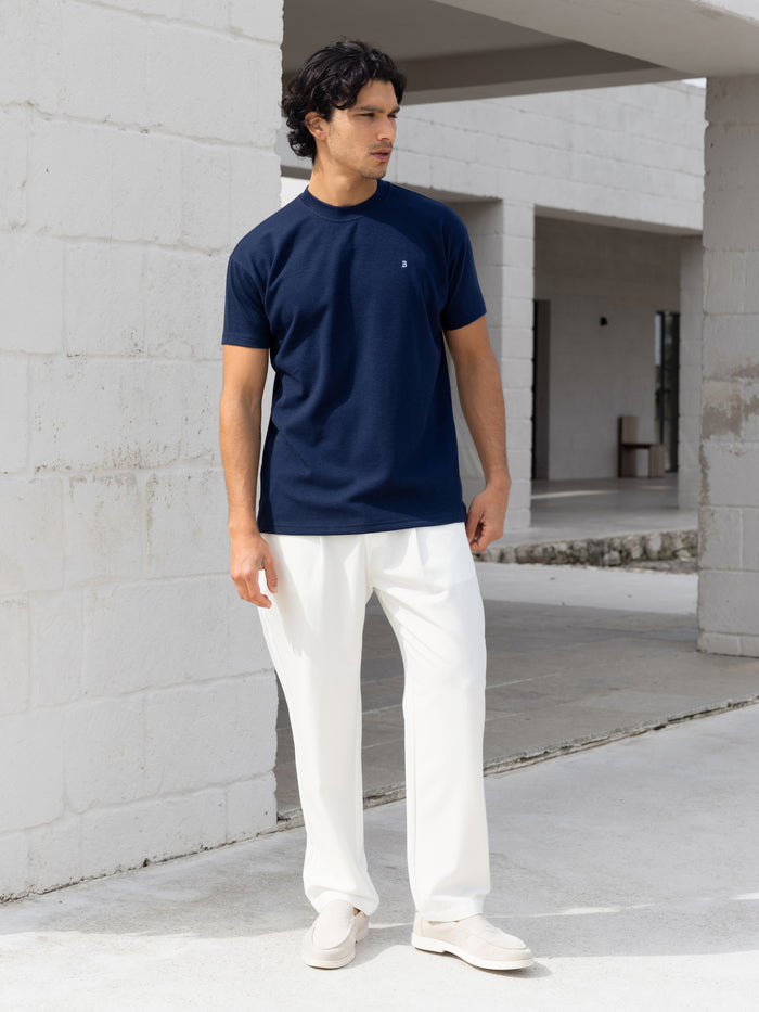Aidan Relaxed Textured T-Shirt - Navy