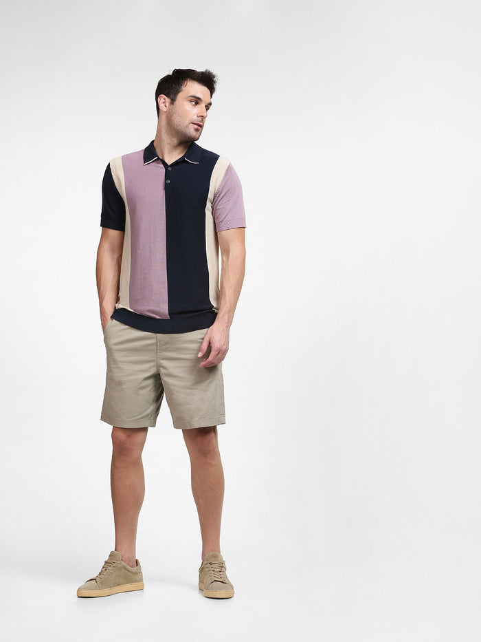 Blue Colourblocked Polo Neck T-Shirt