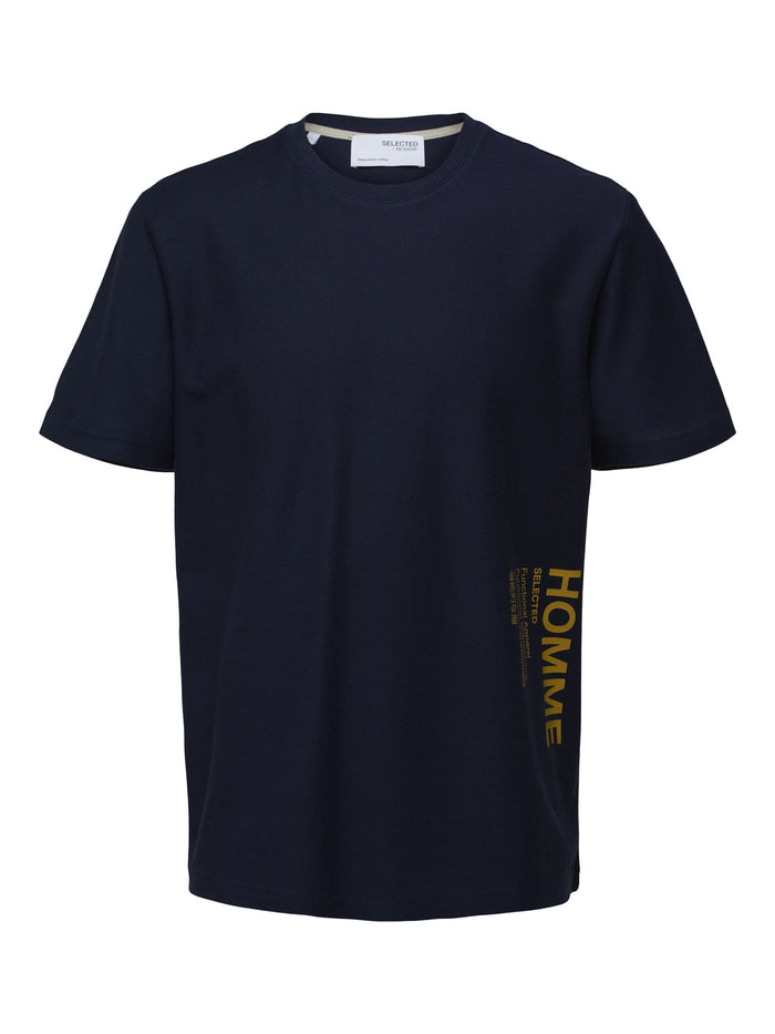 Blue Logo Print Crew Neck T-Shirt