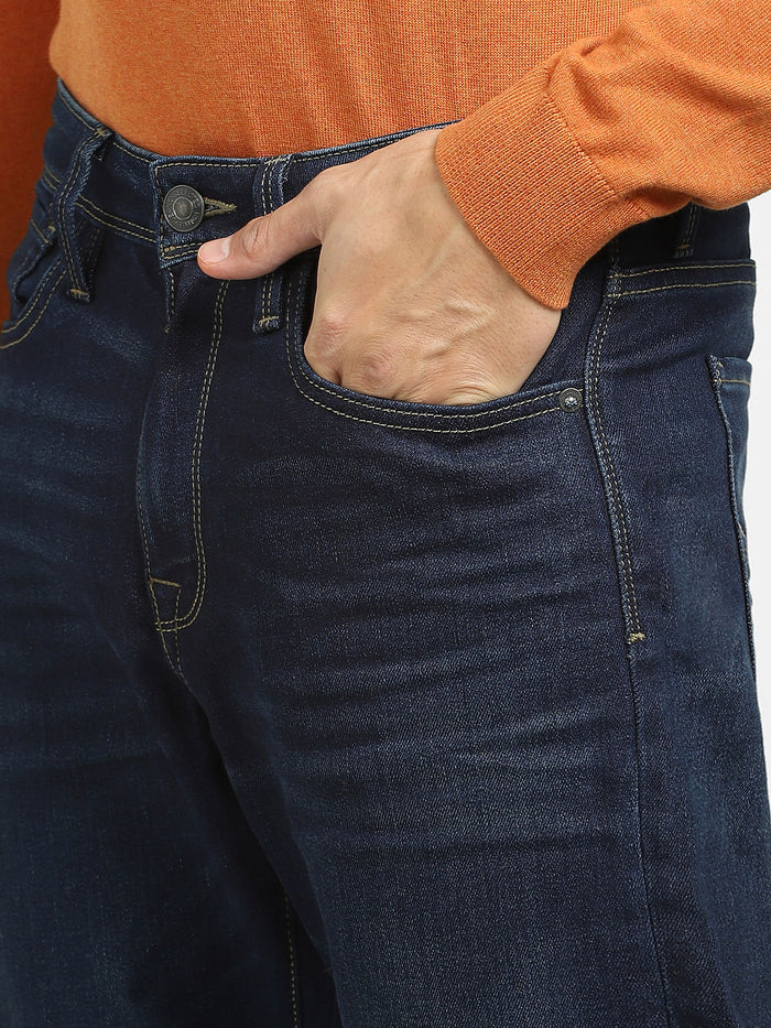 Blue Mid Rise Straight Fit Jeans