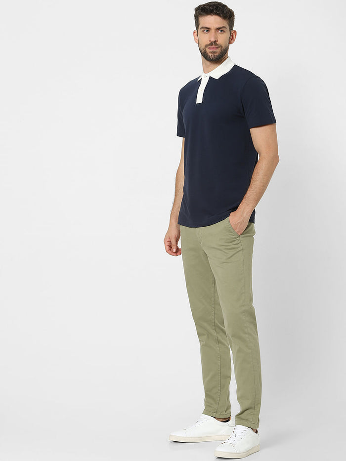 Blue Organic Cotton Polo Neck T-Shirt