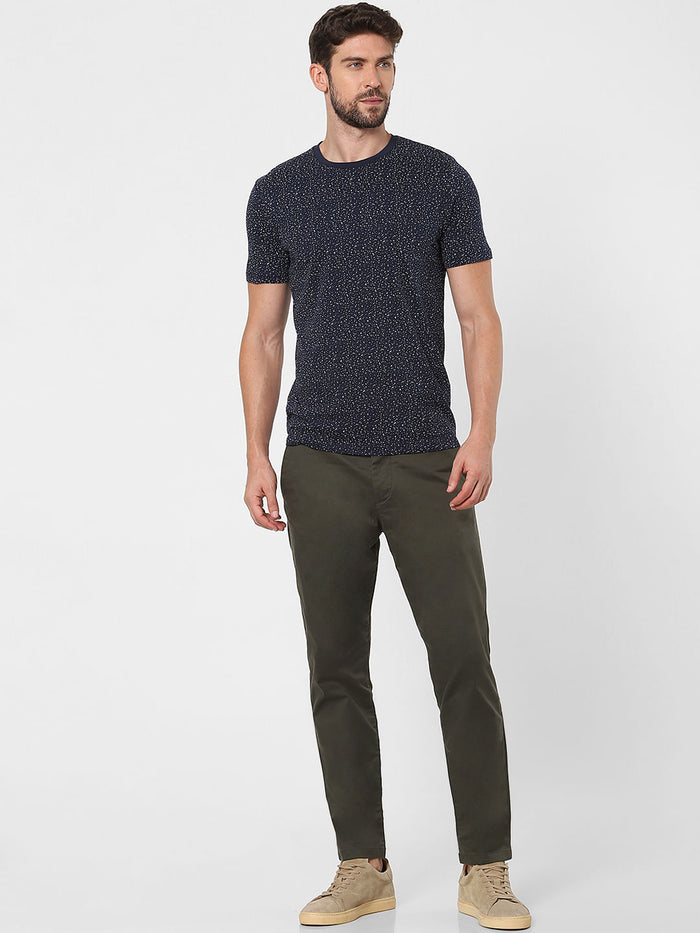 Blue Printed Crew Neck T-Shirt