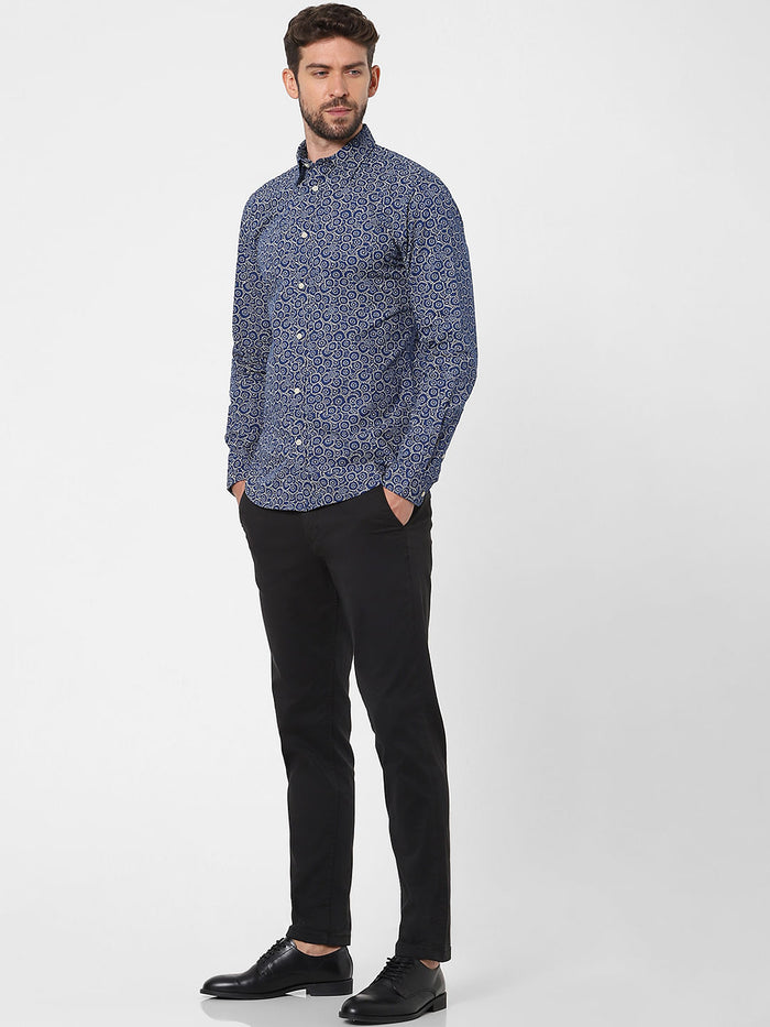 Blue Printed Full Sleeves Shirt