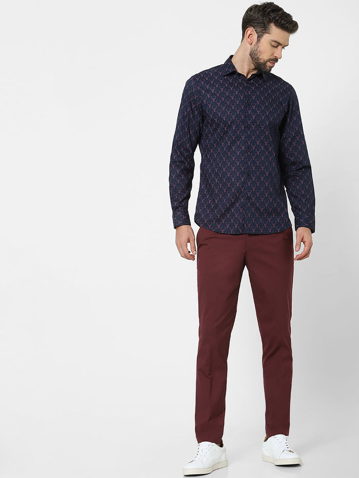 Blue Printed Organic Cotton Full Sleeves Shirt