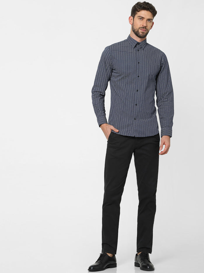 Blue Printed Organic Cotton Full Sleeves Shirt