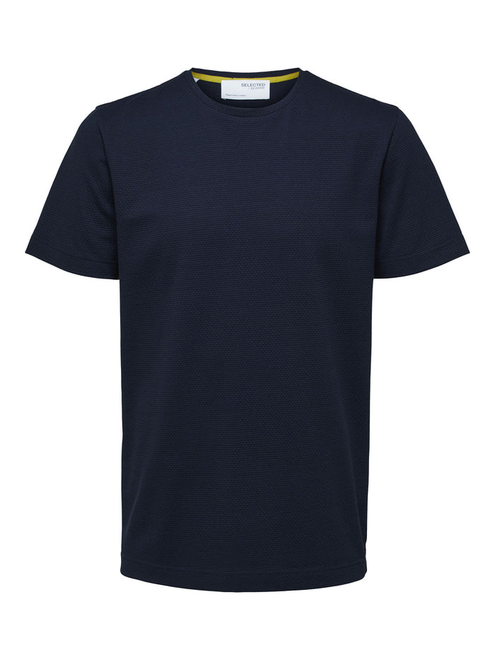 Blue Self-Design Crew Neck T-Shirt