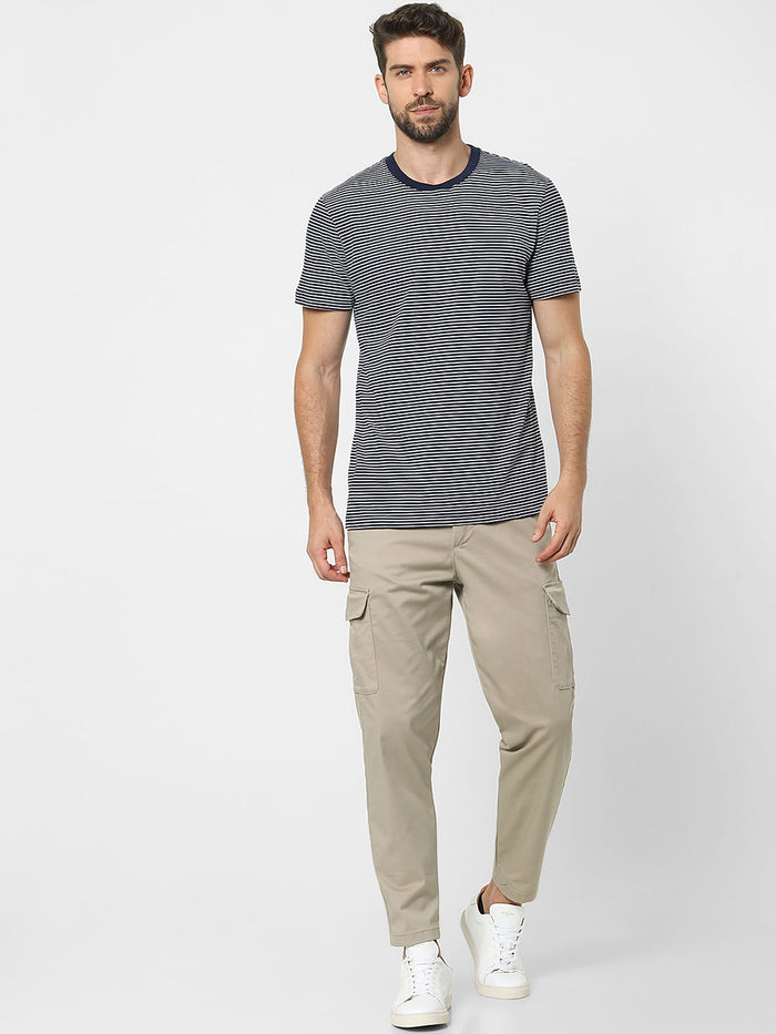 Blue Striped Organic Cotton Crew Neck T-Shirt