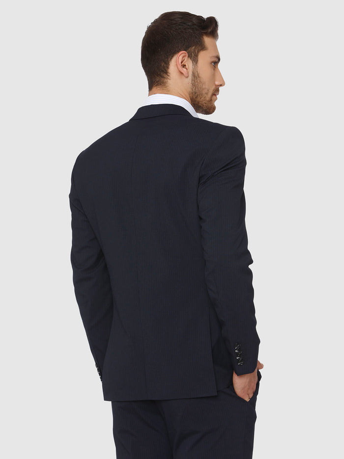 Blue Striped Slim Fit Formal Blazer