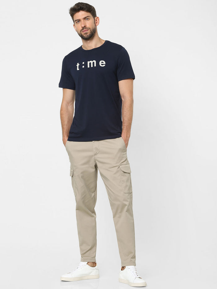 Blue Text Print Crew Neck T-Shirt
