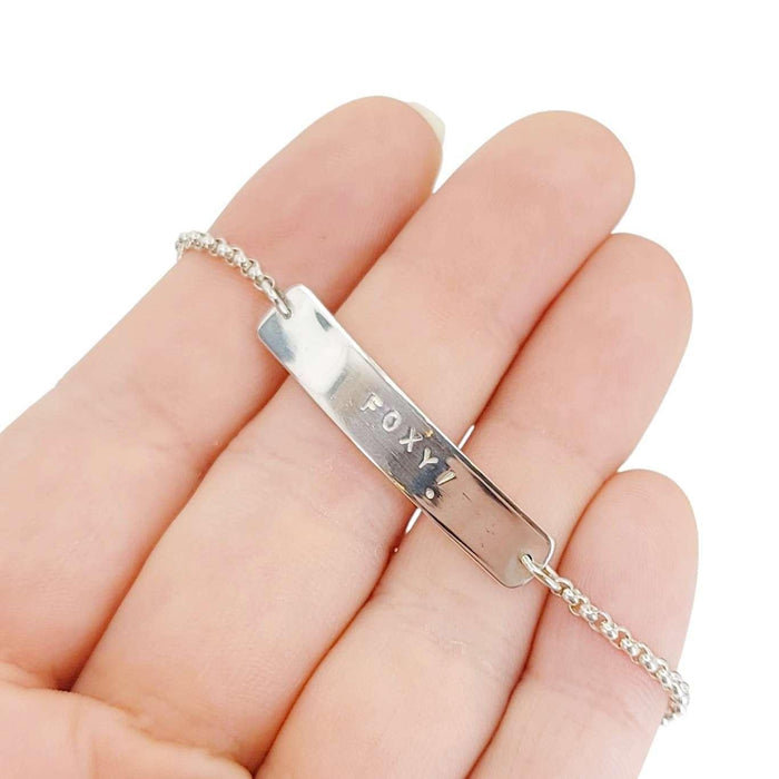 Bracelet - FOXY! Stamped Plate (Sterling Silver) by imakecutestuff