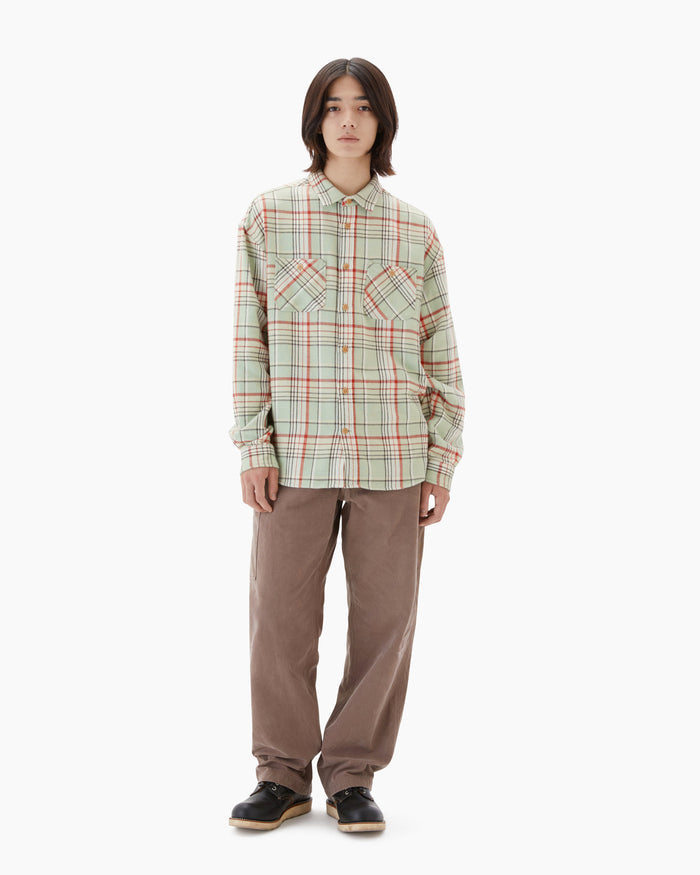 Brushed Plaid Shirt Pale Green