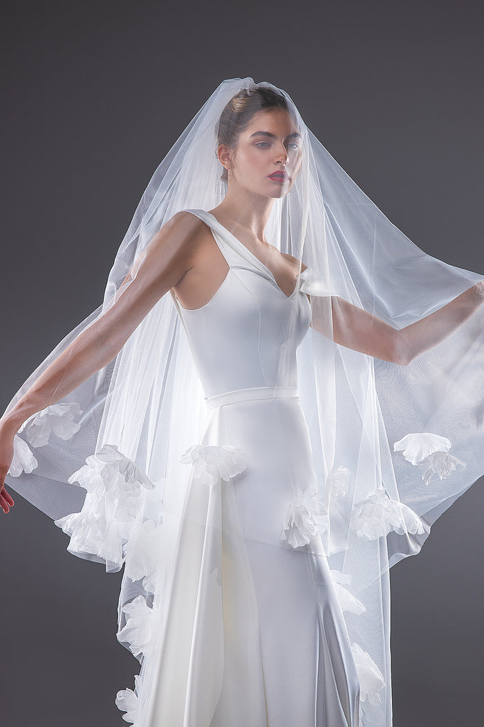 Couture Veil With Handmade Organza Flowers