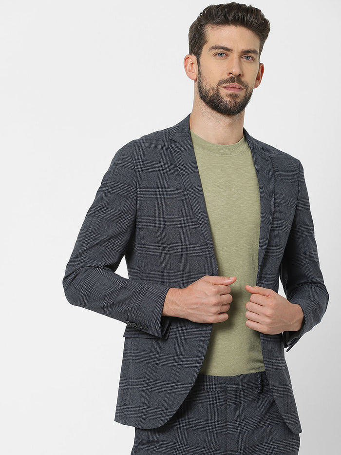 Dark Grey Check Slim Fit Suit Blazer