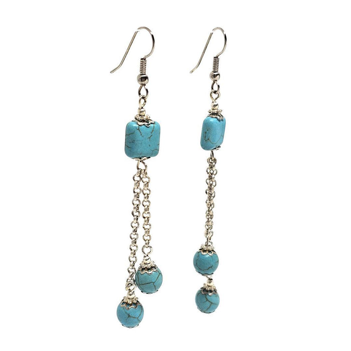 Earrings - Double Drop Howlite Beads Silver-plate by Tiny Aloha