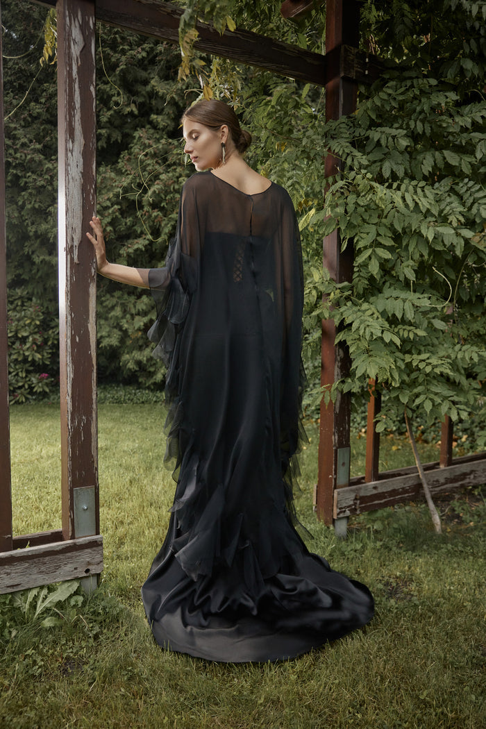 Elegant Semi-Sheer Chiffon Ruffle Cape - Ditta