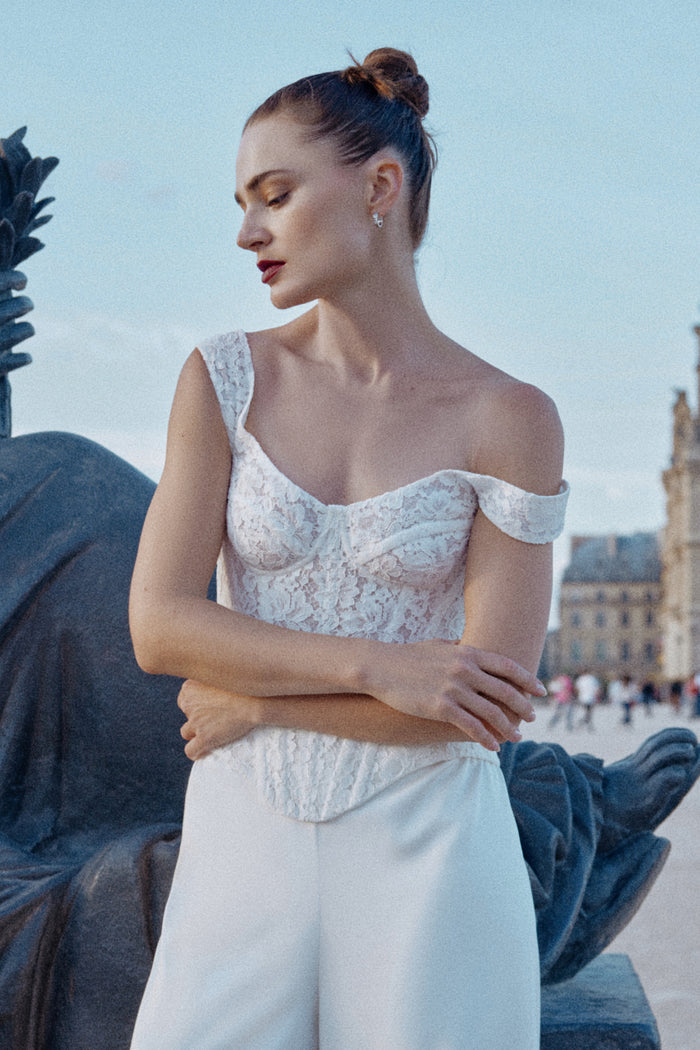 Elegant Wide Leg Satin Bridal Trousers Ines