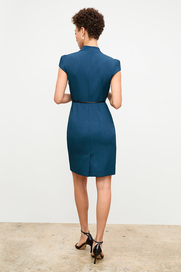 back image of a woman wearing the felisa dress in deep teal | Exclude