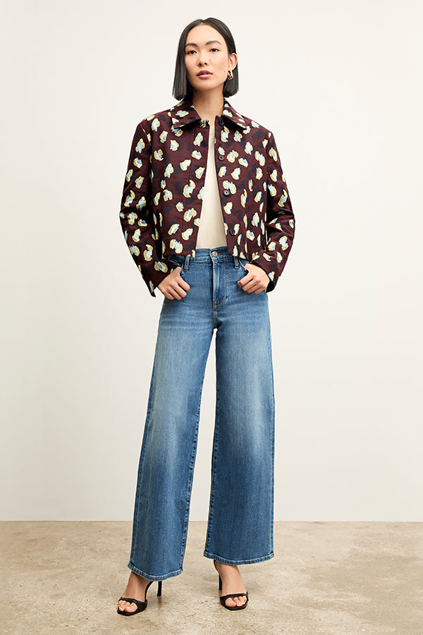 front image of a woman wearing the FRAME le slim palazzo jeans in drizzle | Exclude