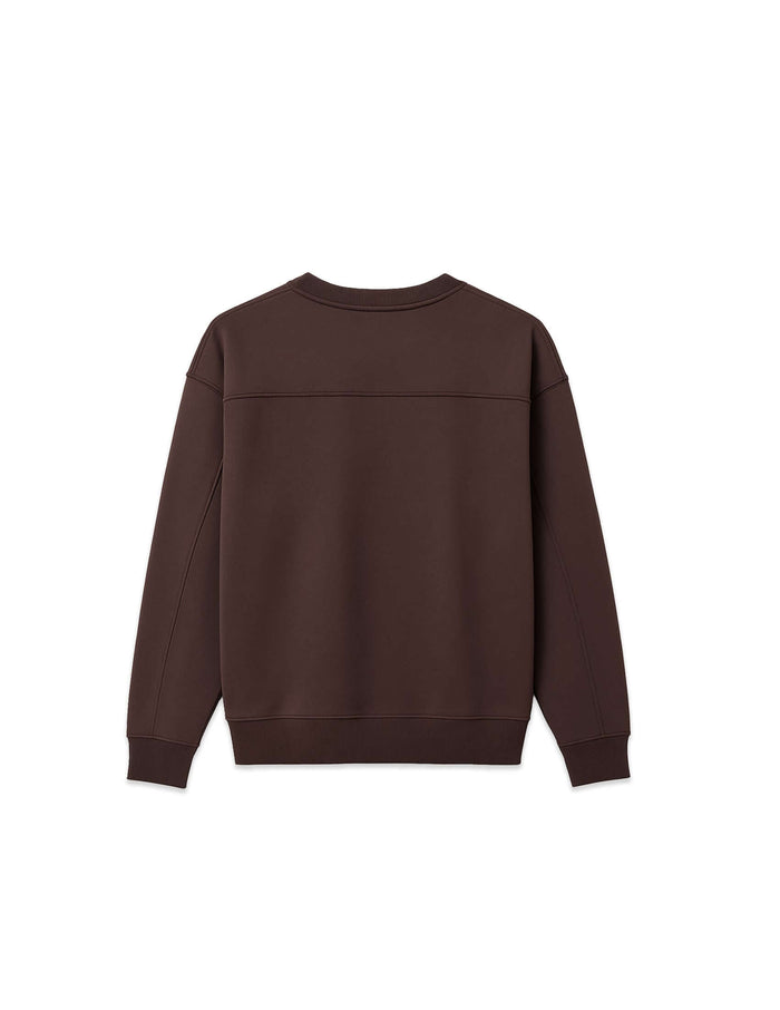 Back view of French Terry crewneck sweatshirt in rich brown color.