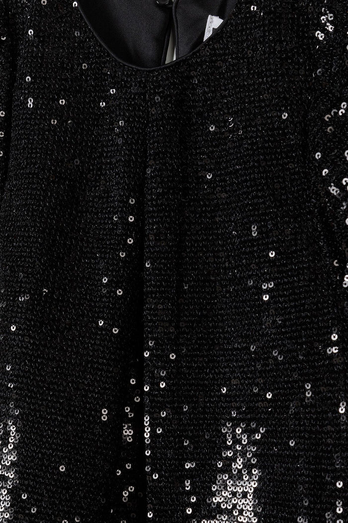 Sequin Party Dress, Flutter Sleeves, Black - 4