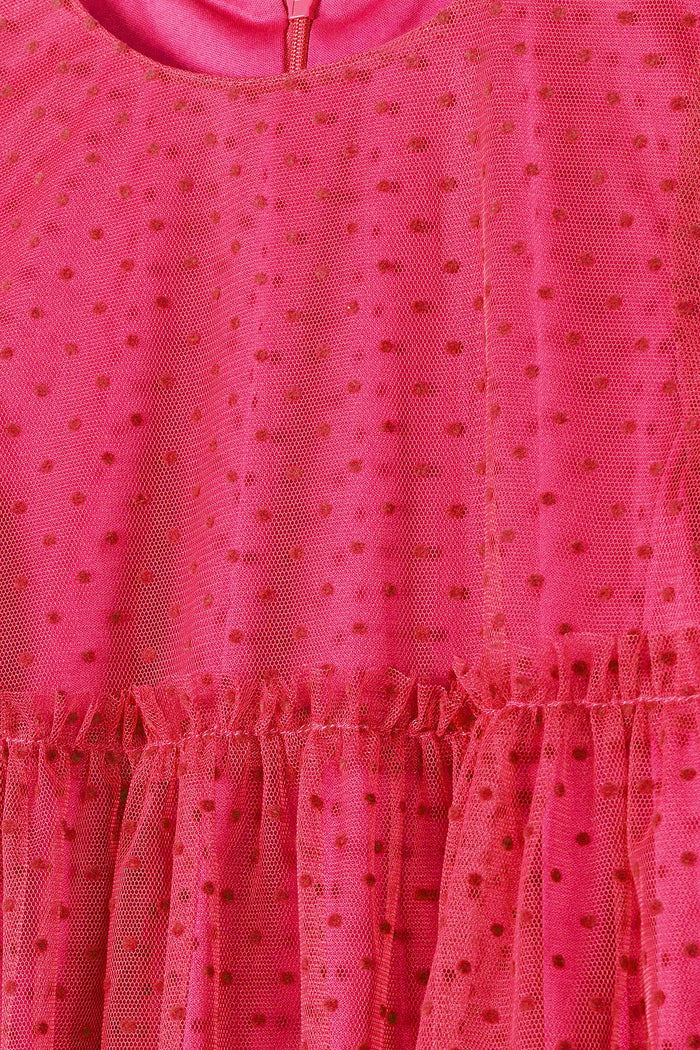 Flock Dot Party Dress, Pink, Balloon Sleeves - 4