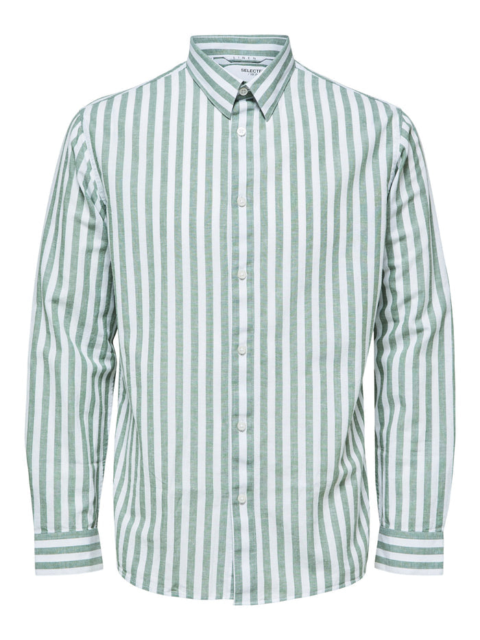 Green Striped Full Sleeves Shirt