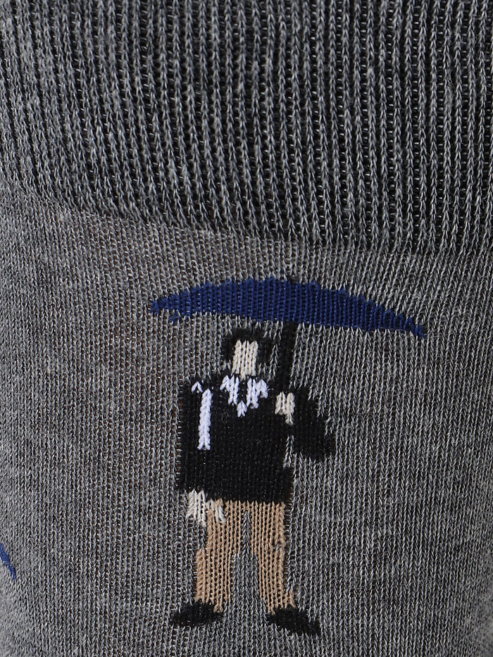 Grey Graphic Print Mid Calf Length Socks