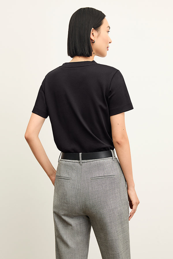 front image of a woman wearing the Lee T-Shirt in Black | Exclude | Grid Hover