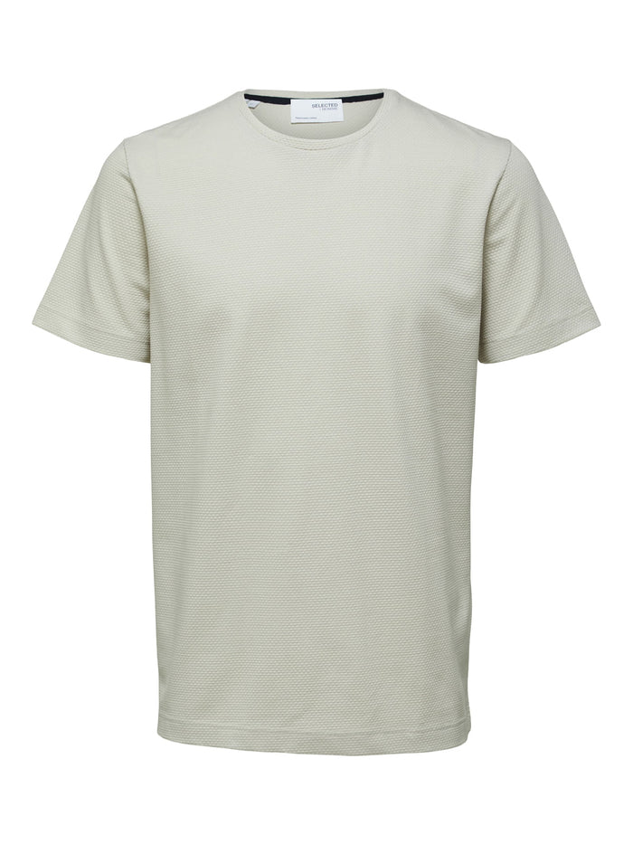 Light Beige Self-Design Crew Neck T-Shirt