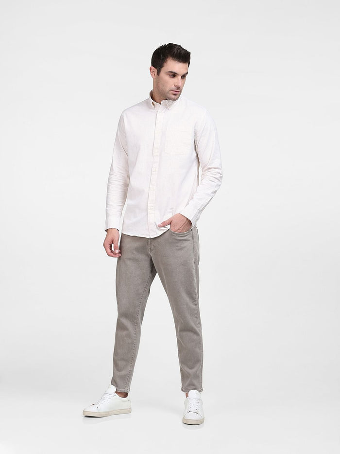 Light Beige Striped Full Sleeves Shirt