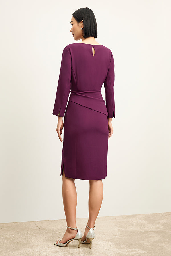 front image of a woman wearing the maxine dress in plumberry | Exclude