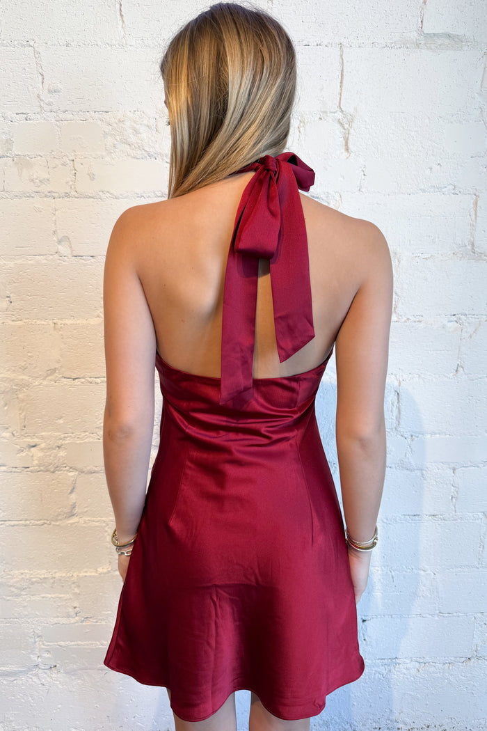 Midnight Satin Halter Dress Back, adeline boutique, dallas boutique, boutique