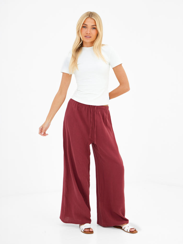 Mila Wide Leg Trousers - Washed Red