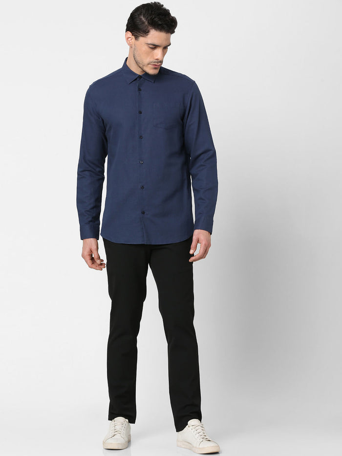 Navy Blue Full Sleeves Linen Shirt