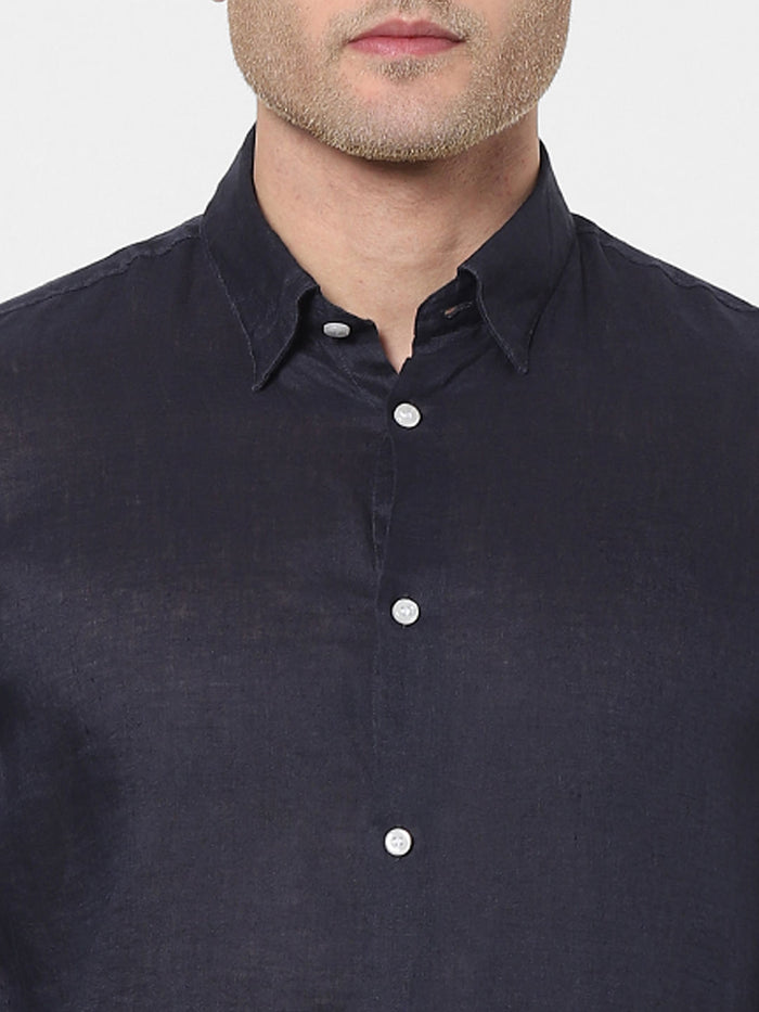 Navy Blue Full Sleeves Linen Shirt