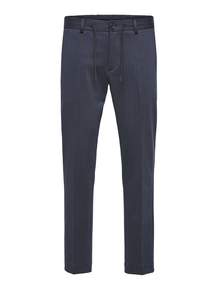Navy Blue Mid Rise Striped Trousers