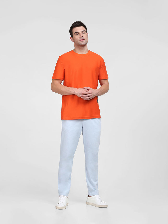 Orange Logo Print Crew Neck T-Shirt