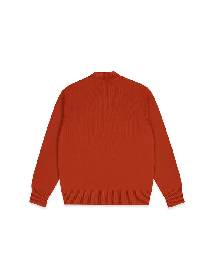 Orange v neck cardigan in Sunburst back flat lay