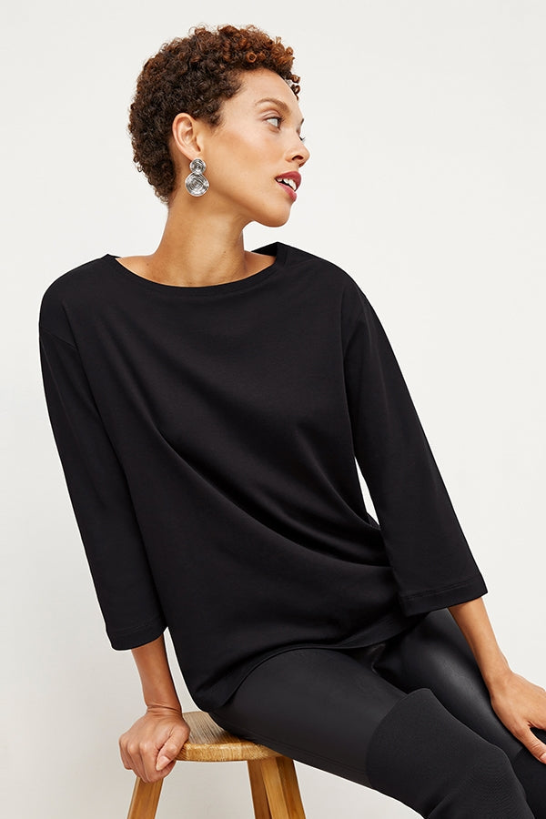 Front image of a woman wearing the Owen T-Shirt in Black | Exclude