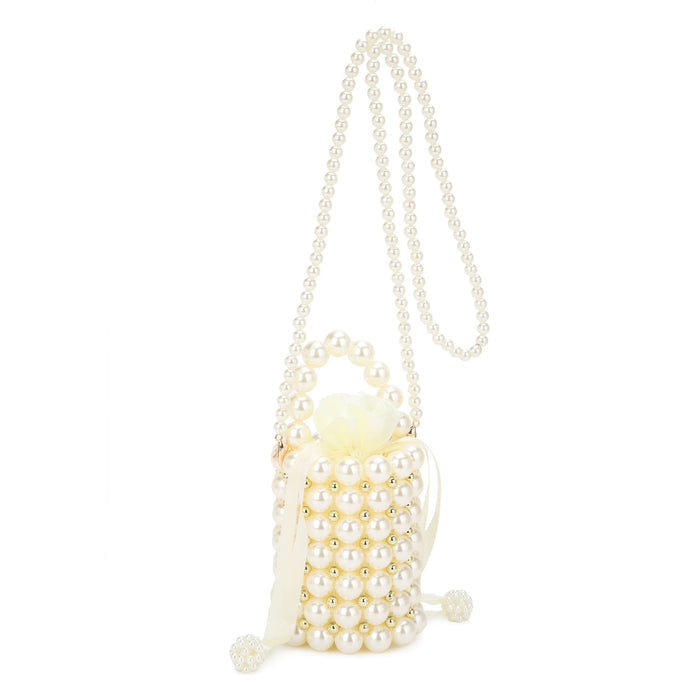 PANDORA Faux Pearl Top Handle Bucket Bag with Beaded Chain