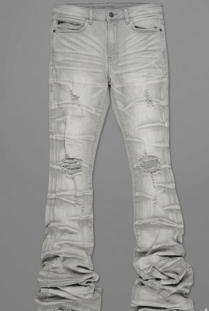 Rockstar - Super Stacked Flare Jean Light Grey - Clique Apparel