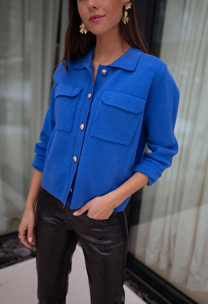Royal blue Fika soft knit cardigan detail