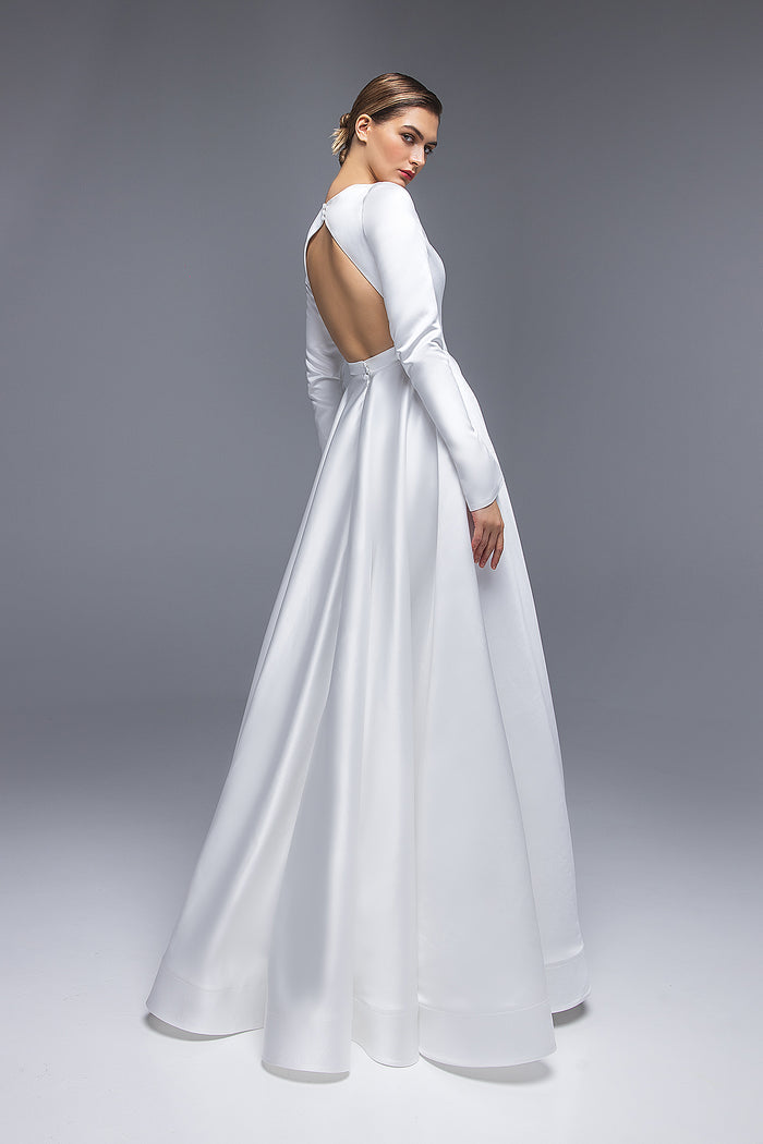 Satin Wedding Dress With Long sleeves And Open Back Linda