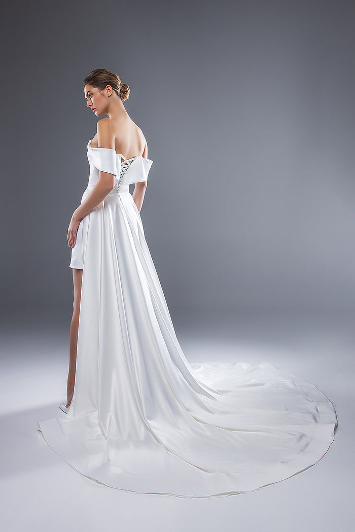 Short Satin Wedding Dress Meg With Detachable Skirt