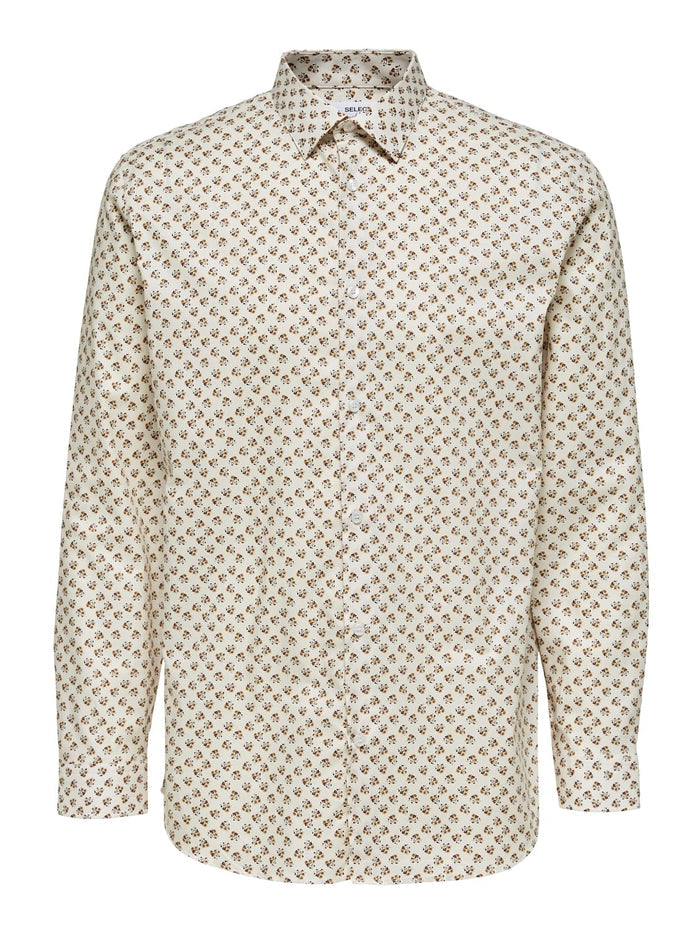 White Floral Printed Organic Cotton Full Sleeves Shirt