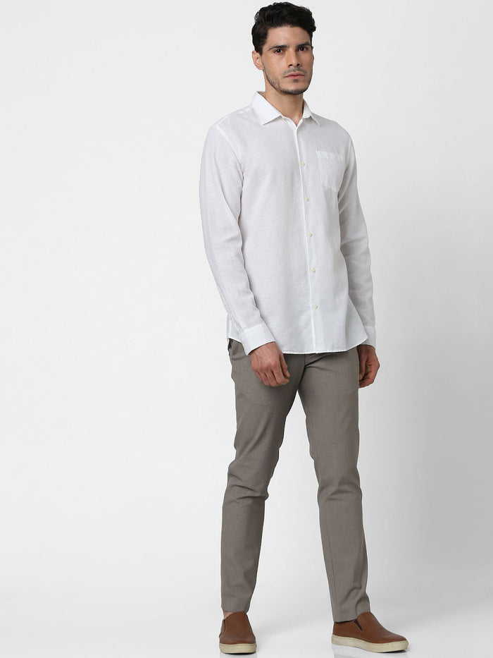 White Full Sleeves Linen Shirt
