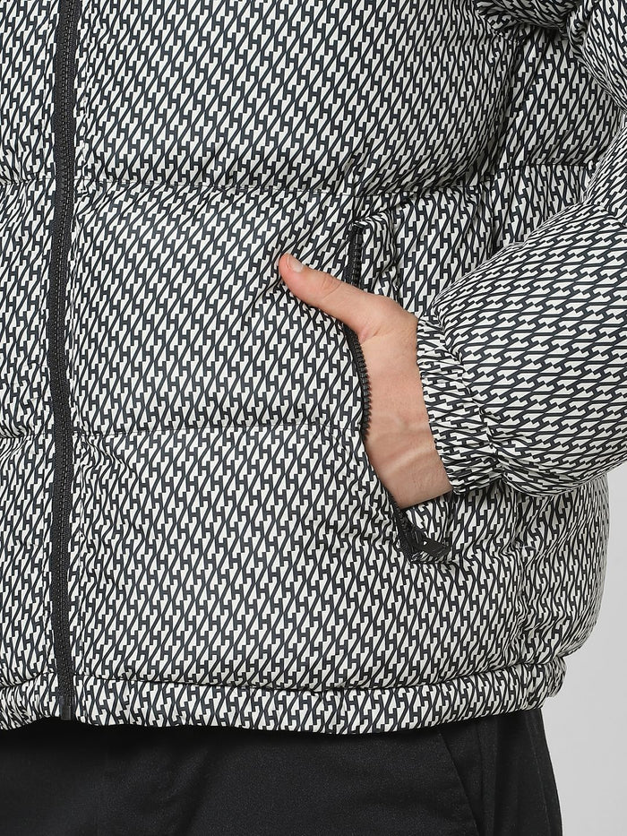 White Printed Hooded Puffer Jacket