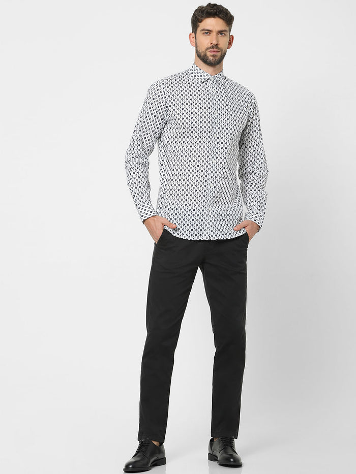 White Printed Organic Cotton Full Sleeves Shirt
