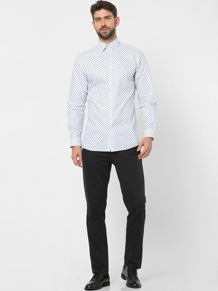 White Printed Organic Cotton Full Sleeves Shirt