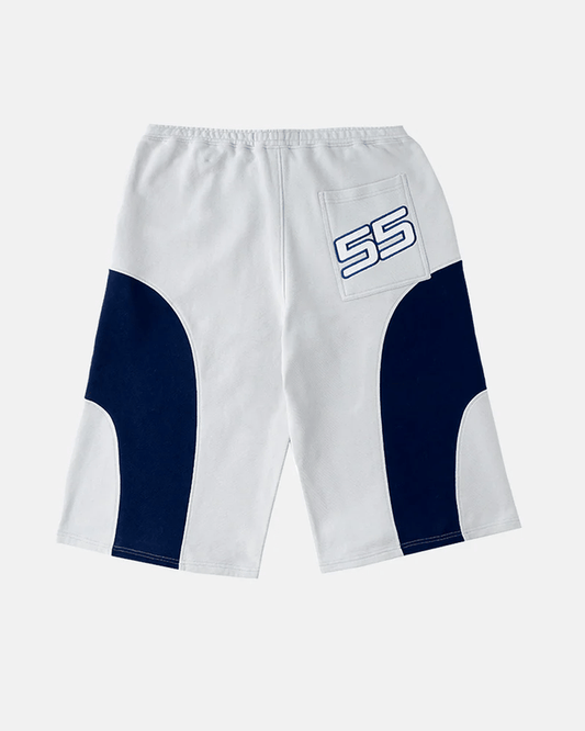 55 SWEAT SHORTS LIGHT GREY - light grey colorblock sweat shorts, back view - Cold Culture